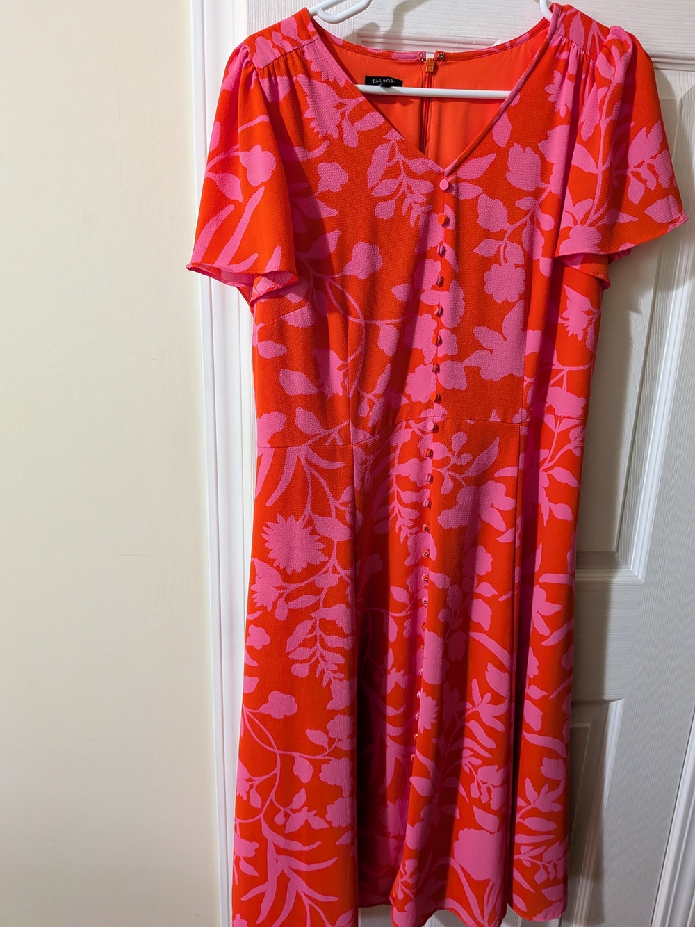 Talbots Orange and Pink Floral Midi Dress